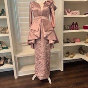 Blush Pink Satin & Lace Formal Gown or Mother-Of-The-Bride Dress.
